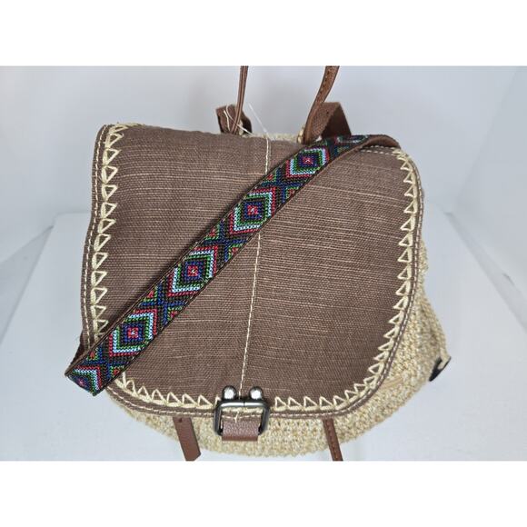 The Sak Avalon Backpack Beige/Brown Hand Crocheted Textile Purse - Picture 2 of 13